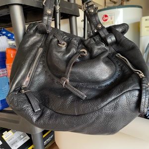 black leather handbag